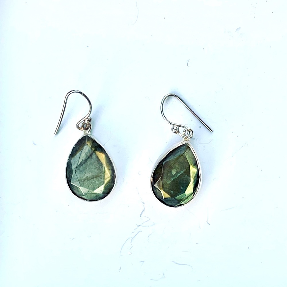 Faceted labradorite sterling silver earrings